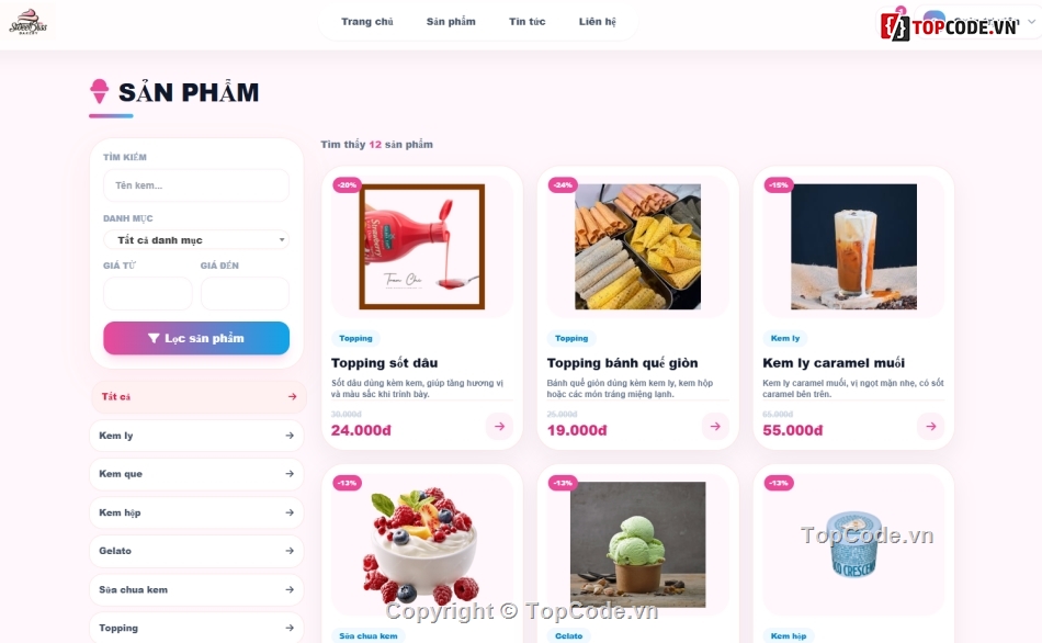 Web bán bánh kem,Website bán hàng,bán kem